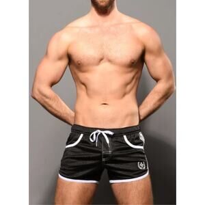 NWT Andrew Christian Almost Naked Sports Swim Shorts Black Size Small.
